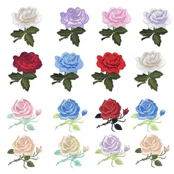 1PCS,5PCS Fabric Flowers Iron on Stickers Blooming Roses Branch Embroidery Applique Patches Thermocollant for Clothing Cheongsam