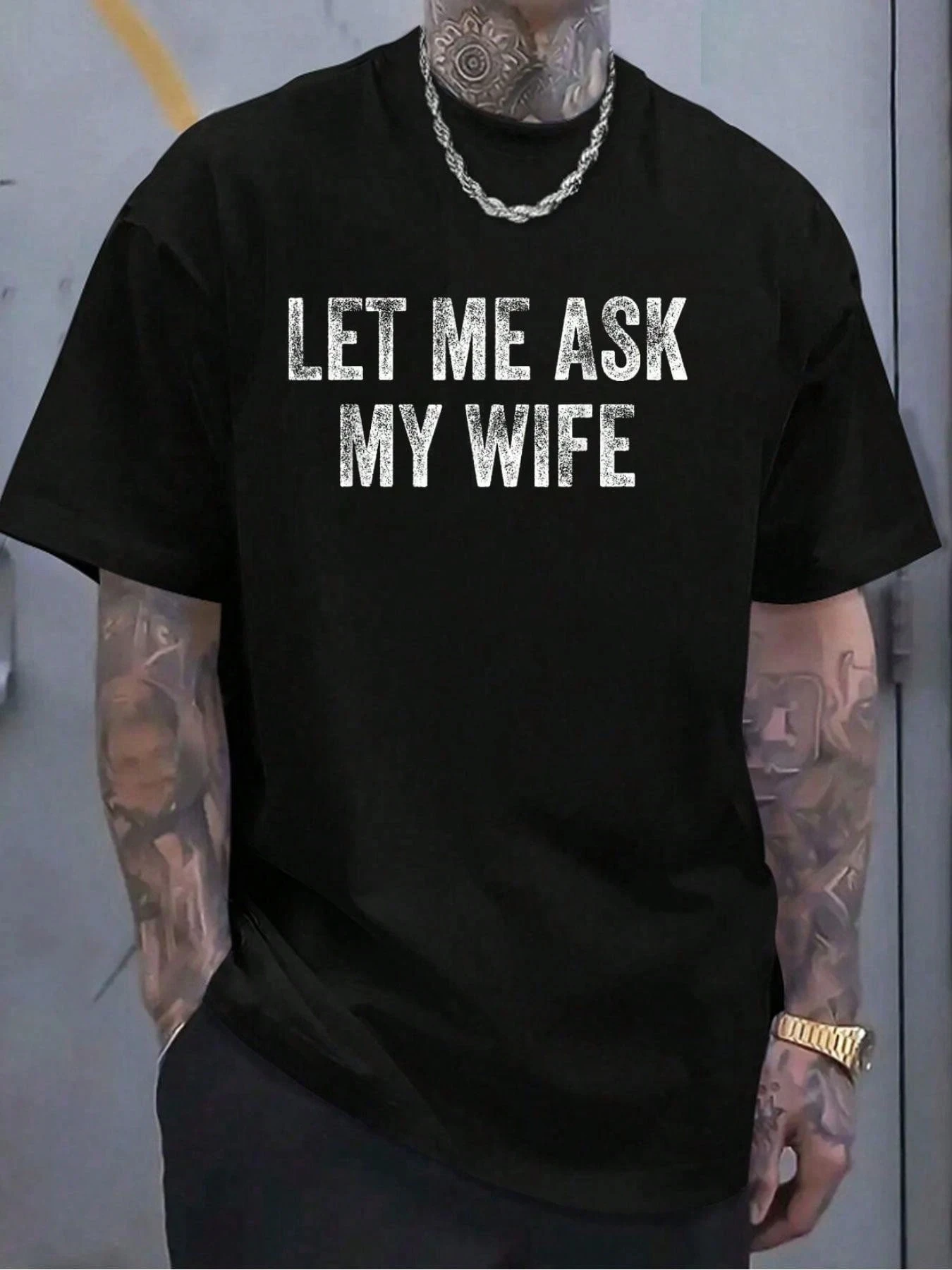 100% Cotton Let Me Ask My Wife T-Shirt Women's Men's Graphic Tee Causal Tops