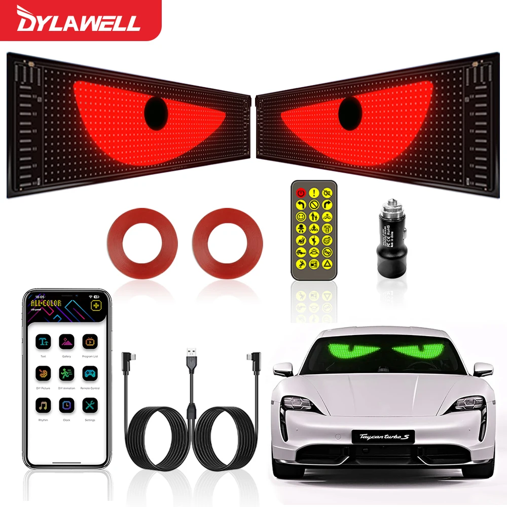 1 Pair / 2pcs Windshield Devil's Eye Light for Truck DIY LED Display RGB Car Scrolling Sign Dynamic Flexible Matrix Pixel Panel