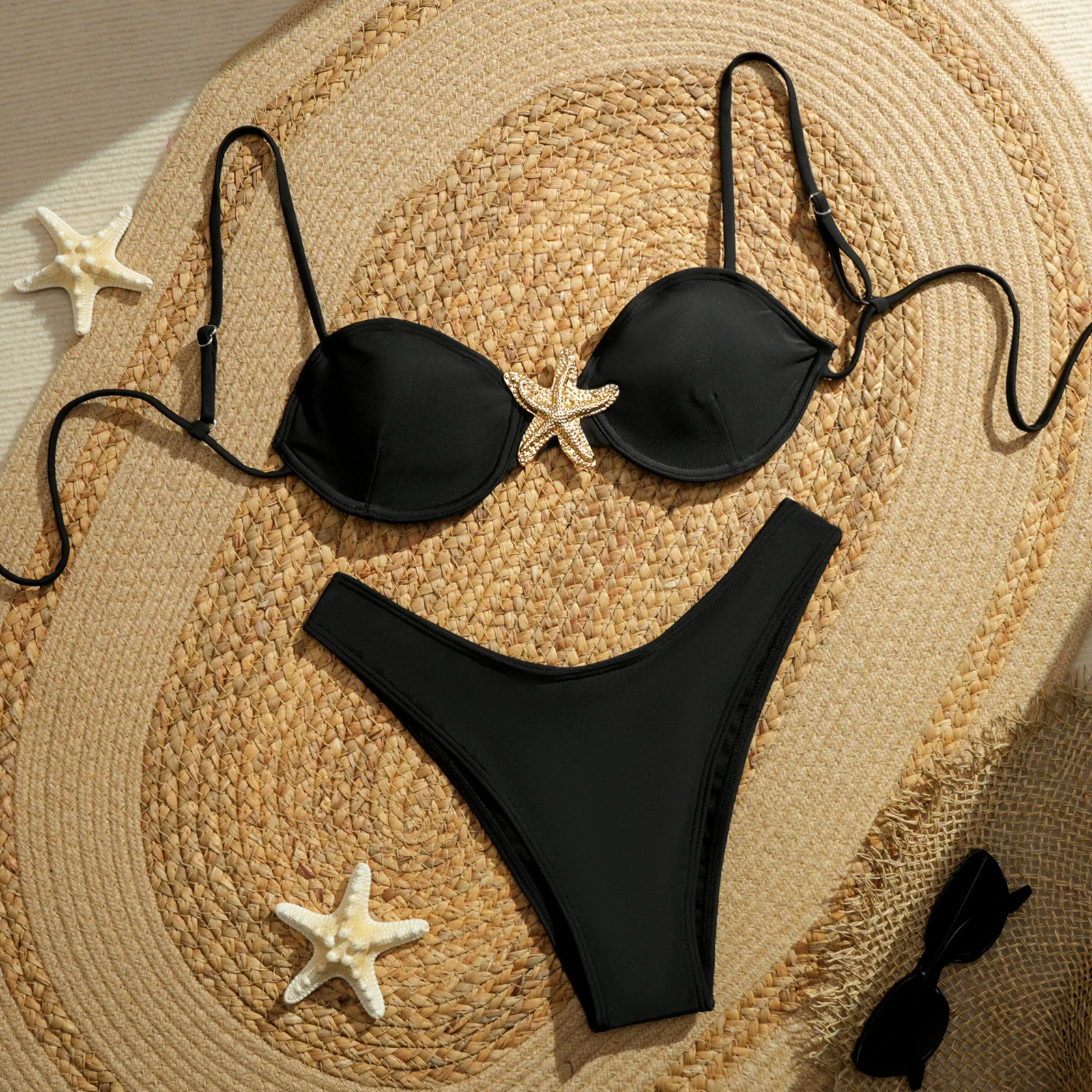 

2025 Solid Thong Brazilian Bikinis Swimwear Women Swimsuit Black Bikini Set Bathing Suit Female Summer Beach Wear Biquini