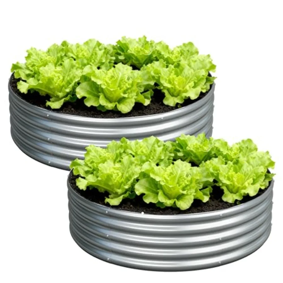 

Комплект из 2 оцинкованных круглых приподнятых грядок 4x4x1 фут (1,2x1,2x0,3 м) для сада, металлический ящик-клумба для выращивания овощей, цветов и трав