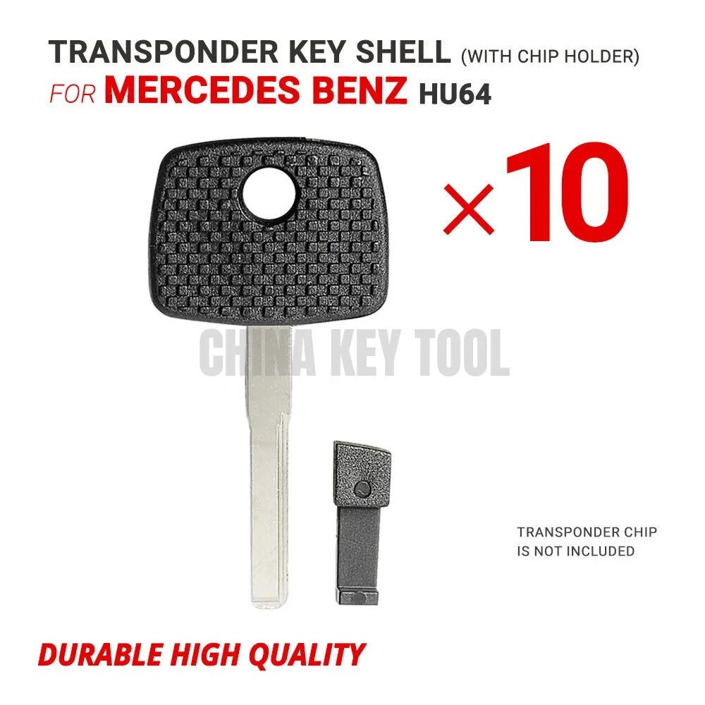 10X Transponder Key Shell Case For Mercedes With Blade HU64 With Chip Holder