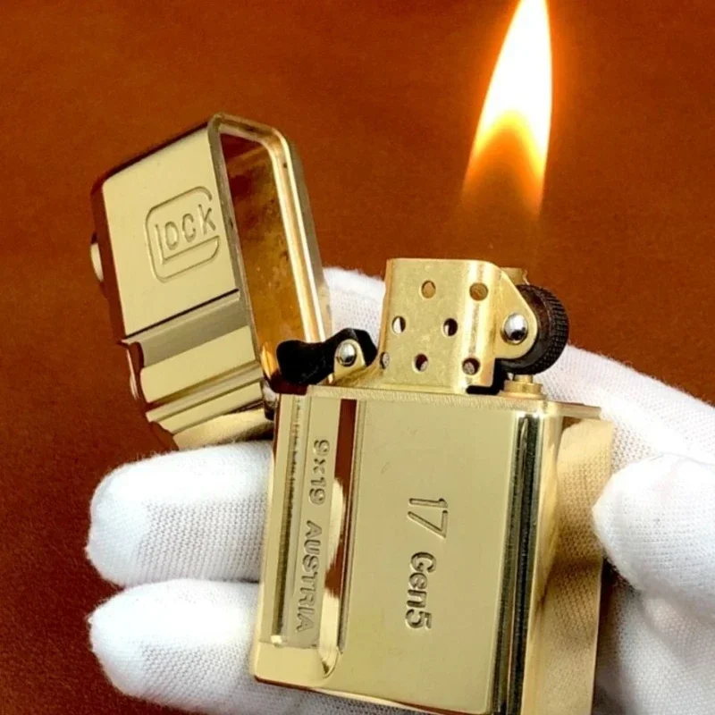 Brass Pure Copper Glock G17 Heavy Armour Punk Kerosene Lighter Sealed Oil Machine Waterproof and Windproof Toy Collection Gift