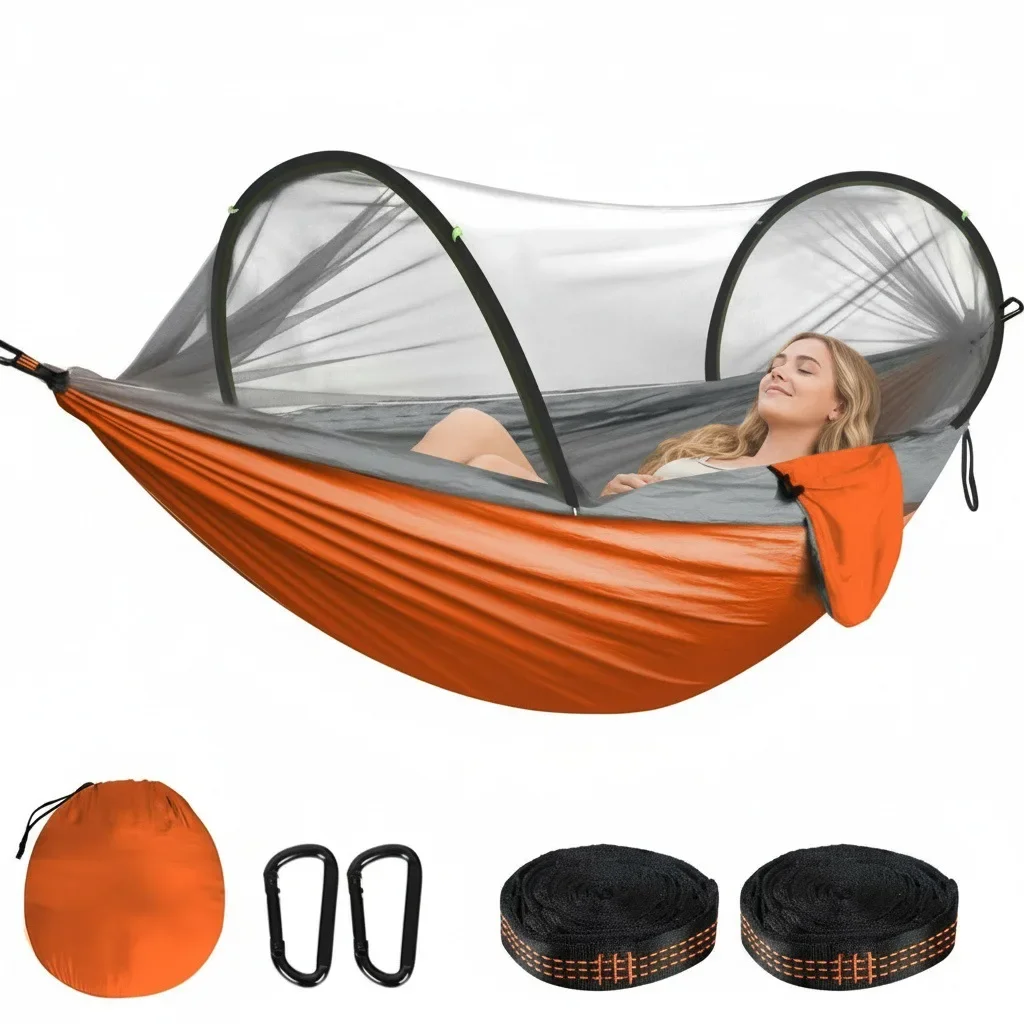 

Ультралегкий портативный гамак для кемпинга - универсальный для использования на природе и в отпуске, полный комплект ремней в комплекте