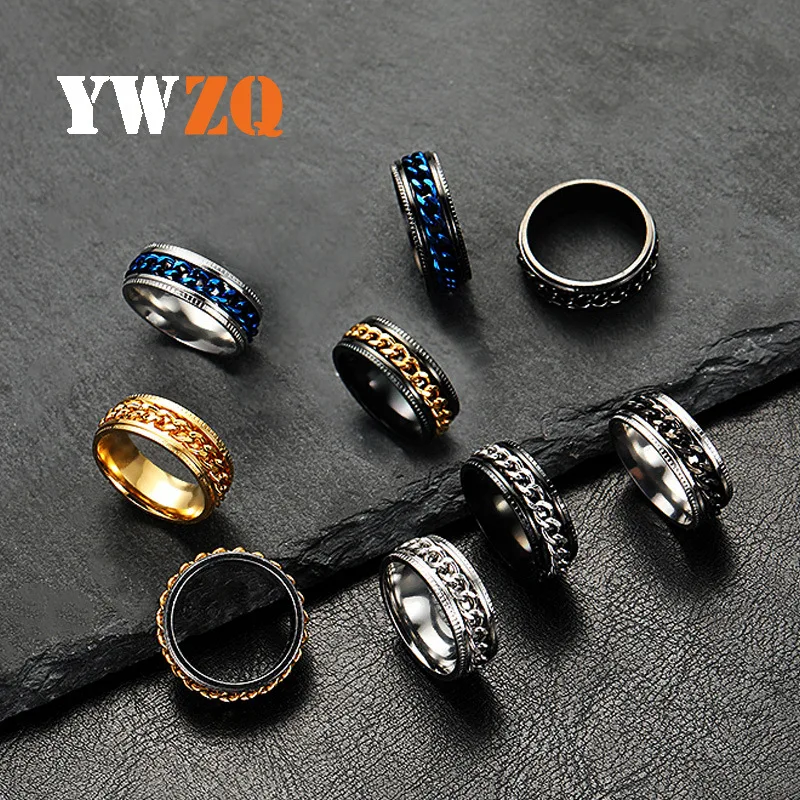 Cross-border Stainless Steel Jewelry Press Pattern Can Be Rotated Chain Open Wine Bottle Titanium Steel Ring men's Couple Ring F