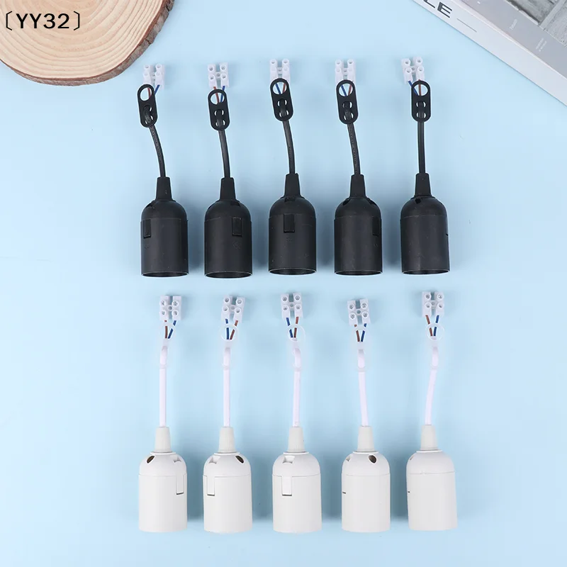 

〔YY32〕5Pcs E27 Lamp Holder With Wire EU Clip Mount Pendant Light Socket Replacement Base With Cable For Ceiling Lights