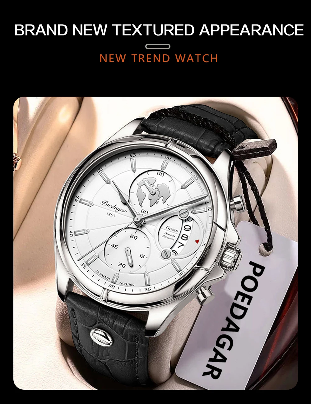 POEDAGAR Luxus Mann Armbanduhr Chronograph Datum Wasserdichte Leder Männer Uhr Casual Quarz herren Uhren Sport Männliche Uhr Reloj – Detail 5