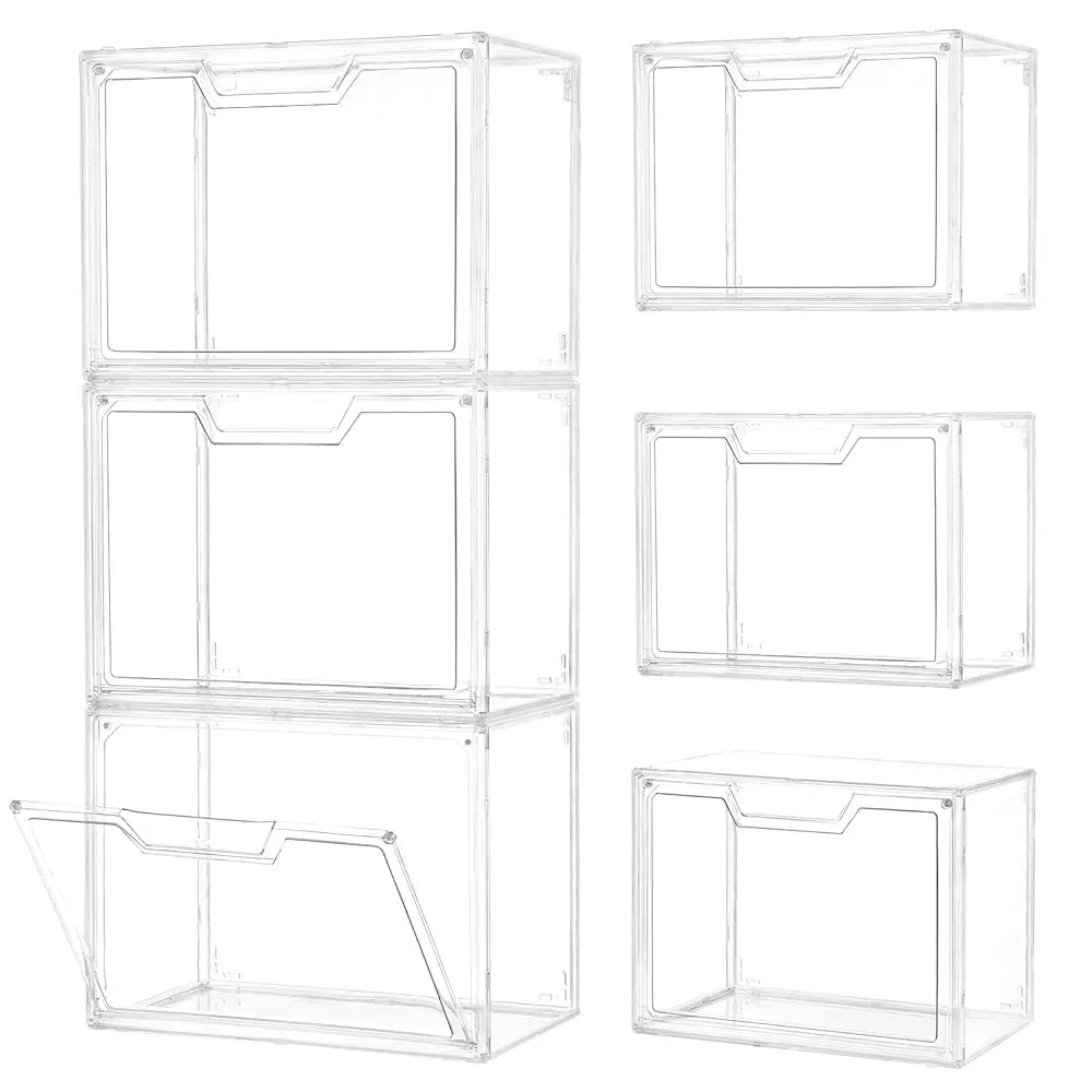 

3 Pa Clear Storage Bins With Lids, Storage Containers With Magnetic Door, Stackable Acrylic Display Case For Handbags,