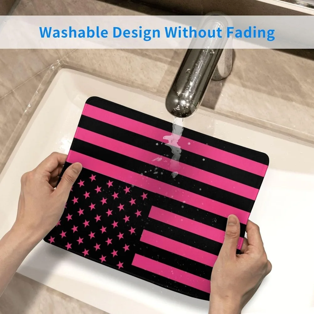 American Flag-Themed Black Pink Mouse Pad with Stitched Edges, Anti-Slip Desk Mat for Gaming and Office Use, 7.9 x 9 Inches