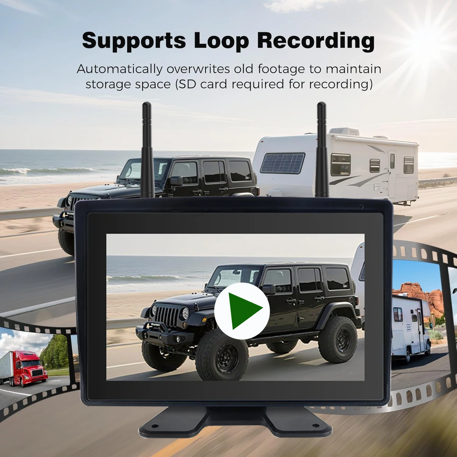 9 Inch Touch Screen Solar WiFi Wireless Backup DVR System Waterproof Parking Assist BSD Alarm Rear View Camera for Trailer Truck