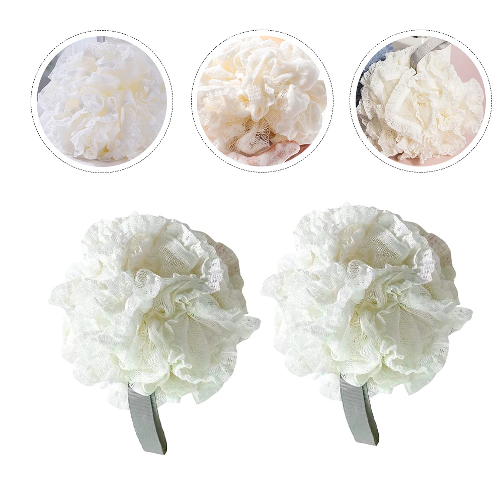 

3 Pcs Bath Sponge Lace Ball Body Shower Scrubber Red Pe Network Wash Puff