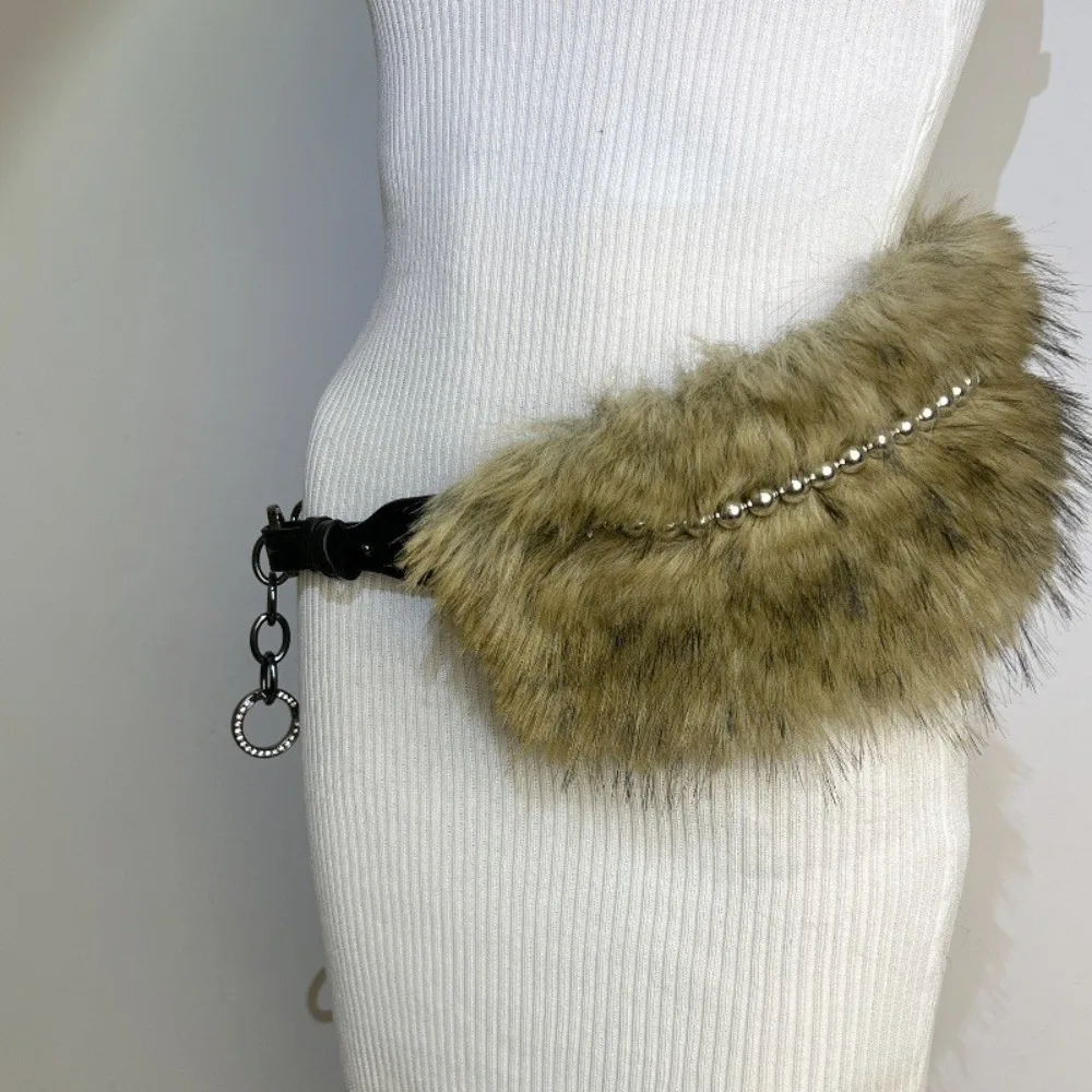 

Simple Y2K Leather Fur Belt Spicy Girl Style Rhinestone Furry Waistband Korean Style Jeans Decor Waist Belt Daily
