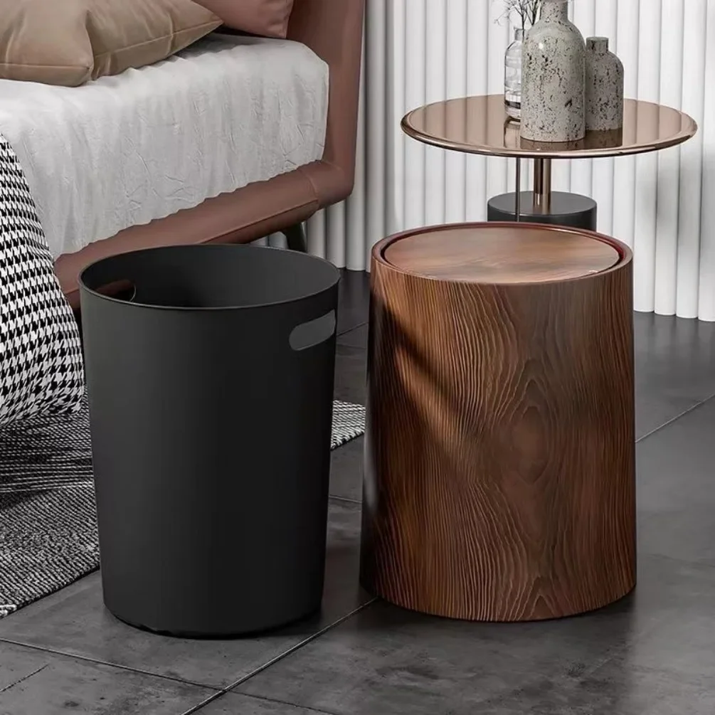 Retro Wood Texture Trash Can Waterproof Wastebasket Bathroom Dustbin Household Large Capacity Garbage Bin Kitchen Accessories