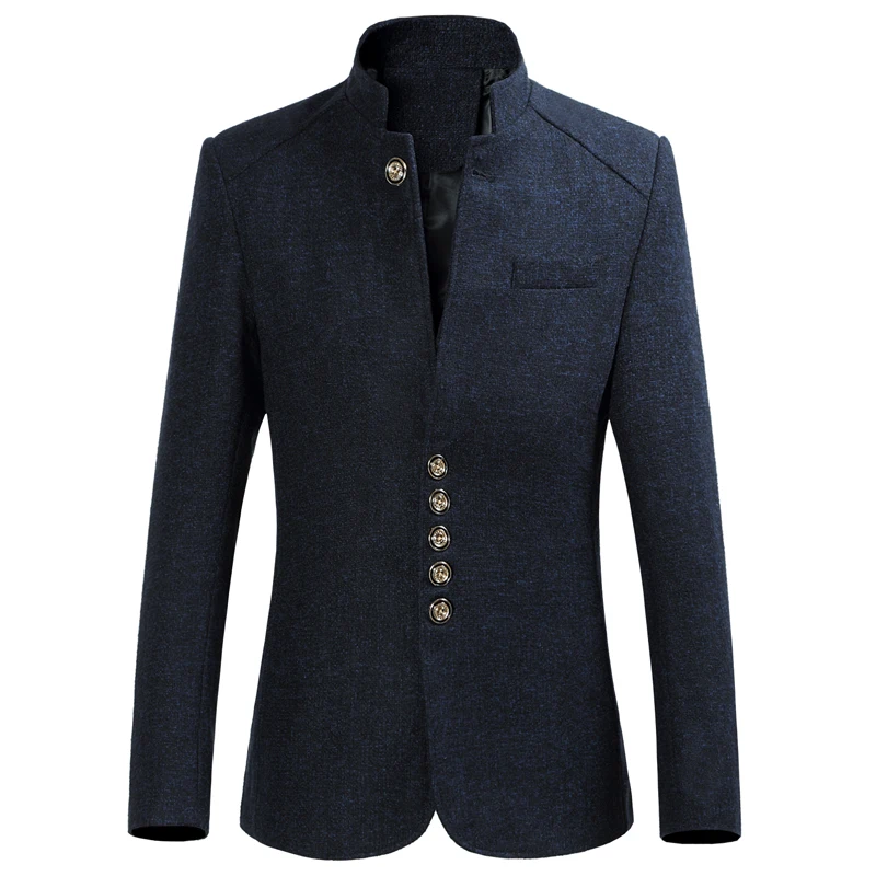 2023 Fashion New Men\'s Casual Stand Collar Tunic Suit Jacket / Men\'s Slim Fit Business Wool Blazers Coat