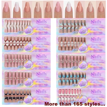 150 stks/doos Acryl Druk op Nagels Volledige Dekking Nep Valse Tips Zachte Gel Uitbreiding T-vormige Ovale Capsule Amandel Gebeeldhouwde salon DIY