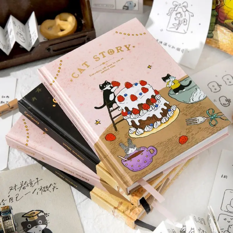 Cat Story Series Hardcover Edition with High Beauty, 200 Pages, Cute Student A5 Kawaii Creative Notebook Notepad