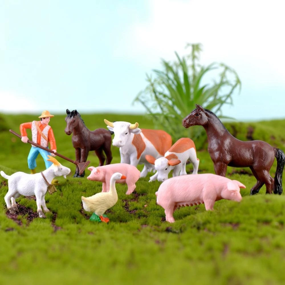 Farmland Worker Figures Pig Horse Cow Sheep Duck Goat Miniatures Animal Mini Model Figurine Fairy Garden Bonsai DIY Decors