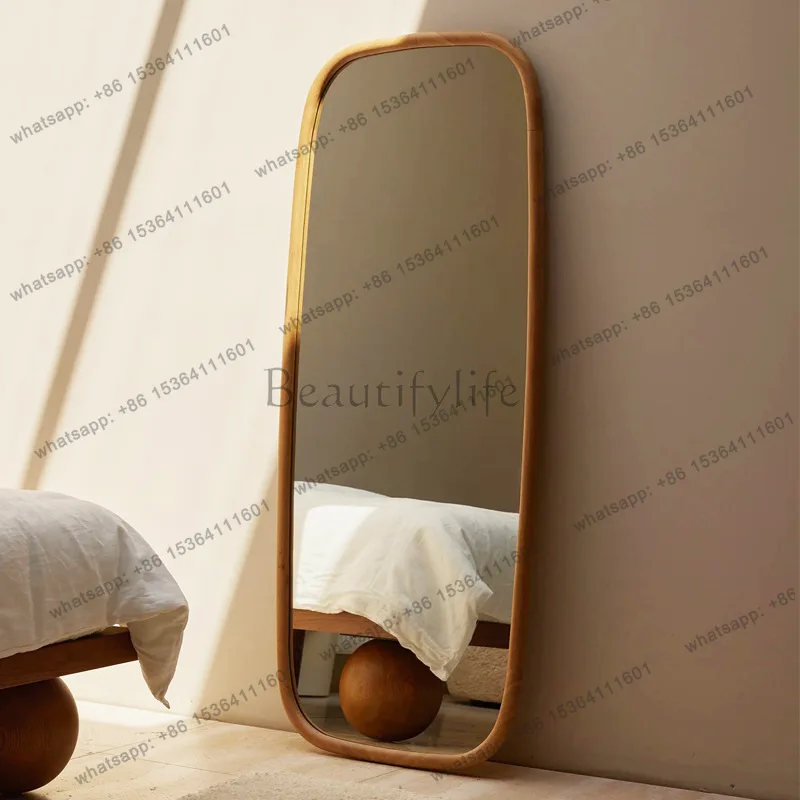 Retro simple decorative mirror log color rounded corner long floor wall-mounted full-body mirror