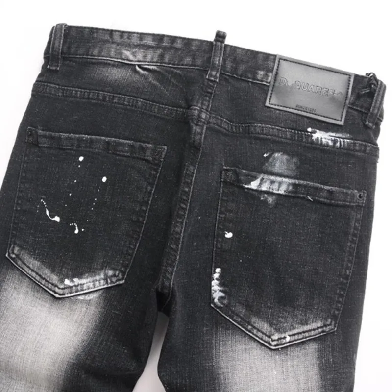 HKSH Spring Autumn New Men Trendy Ink Splash Painted Distressed Jeans Dark Ins Techwear Ripped Hole Slim Fit Denim Pants HK16293