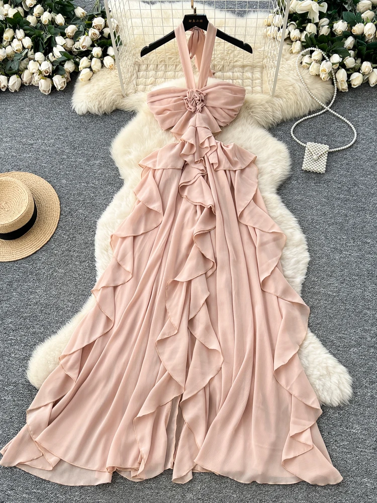 الرغبة النقية الجوف خارج ثلاثية الأبعاد زهرة Ne حزام معلق طويل الدكتور المرأة عطلة ارتداء عالية الخصر ألف خط تنورة Bal Dr