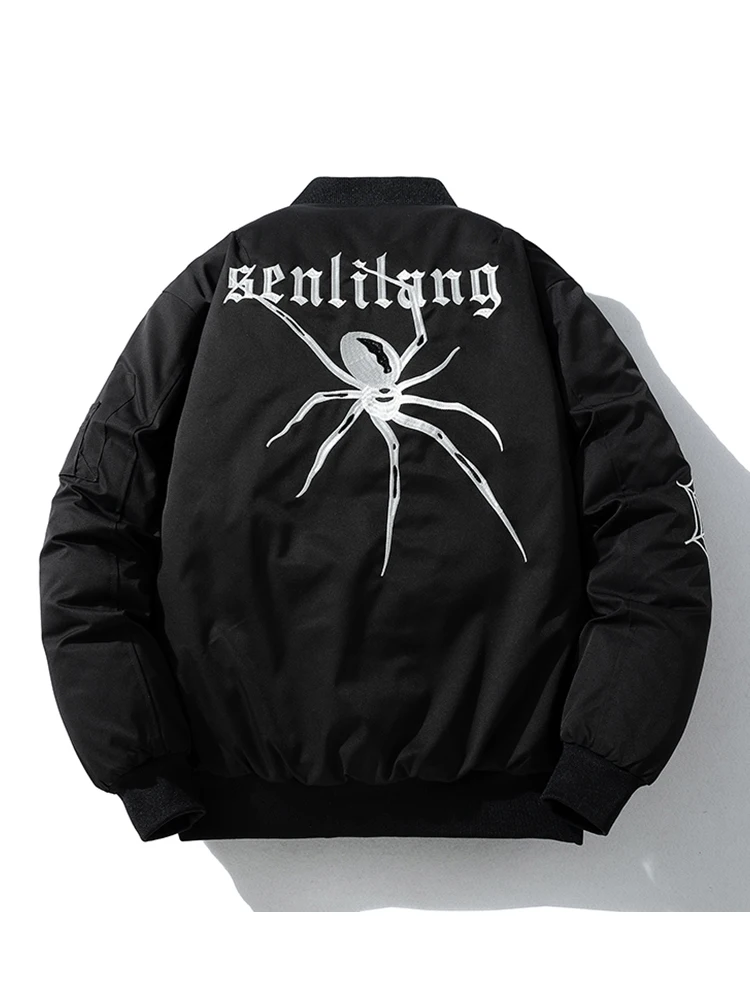 

Thiened Spider Embroidery Jaet Men's Baseball Sle Cotton Coat Pilot Jaet Couple's Cotton Clothes Spring Autumn Winter