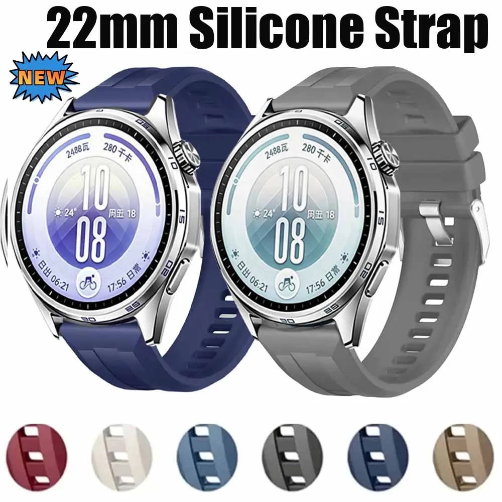 22mm Silicone Strap for Huawei Watch 5 GT7-6 Pro/GT7-6-5 46mm Replacement Wristband for Amazfit Bip 6-5/Balance 3-2 Accessories