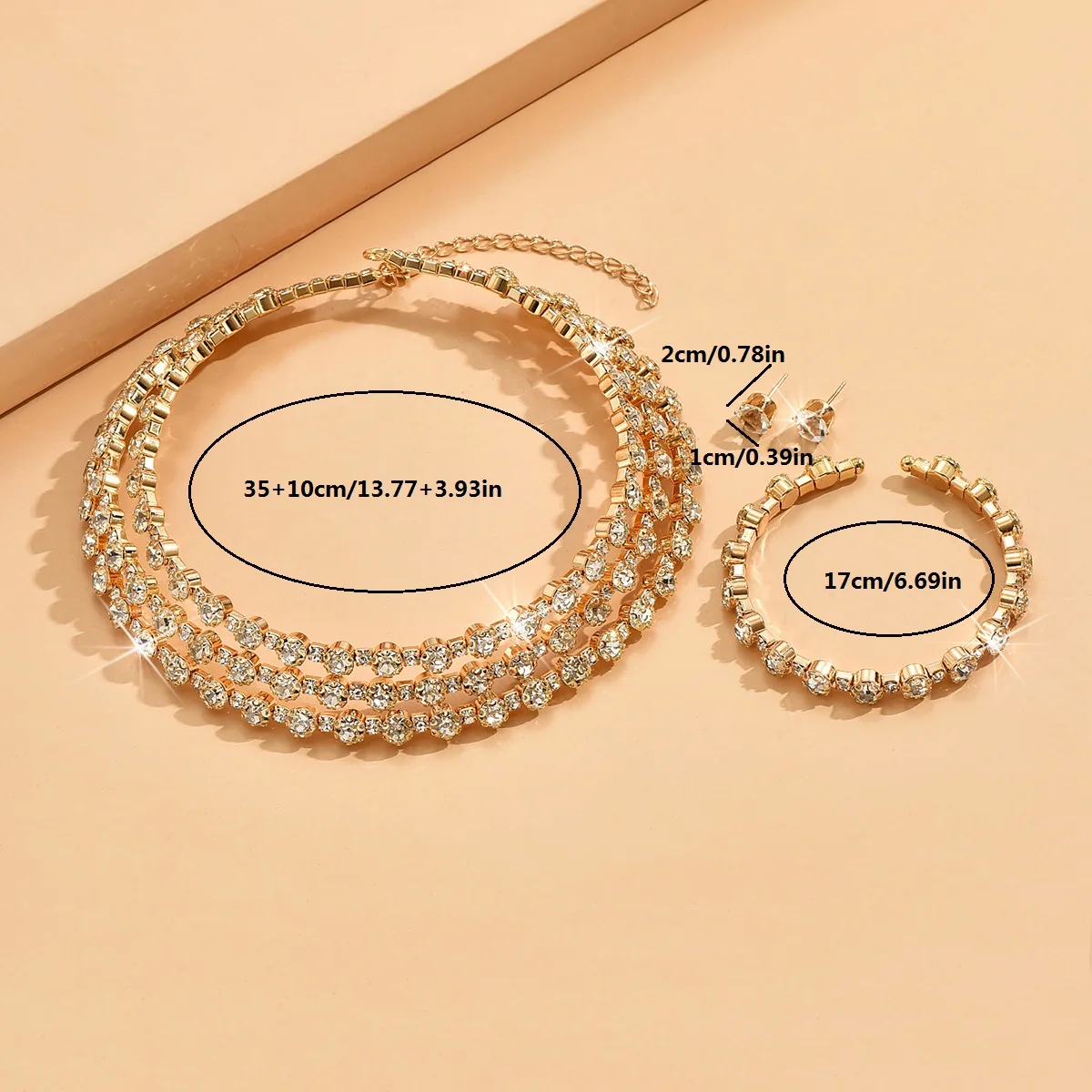 Ladies\' set of Rhinestone light luxury, minimalist and high-end necklaces, earrings, bracelets, wedding party accessories