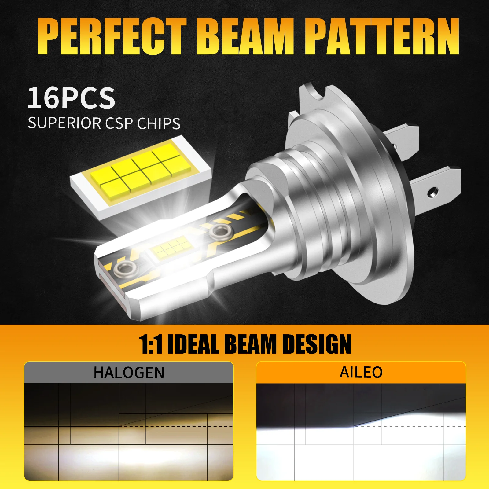 AILEO H7 LED Headlight Bulbs LED H7 2Pcs 6500K 4300K 25000LM Fanless Car Headlight Bulbs