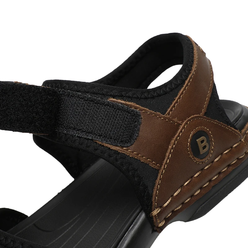 First-Layer Cowhide Men's Sports Sandals, Open-Toe Outdoor Non-Slip Sandals, Casual Men's Shoes, Outdoor Fashion Beach Shoes, Li
