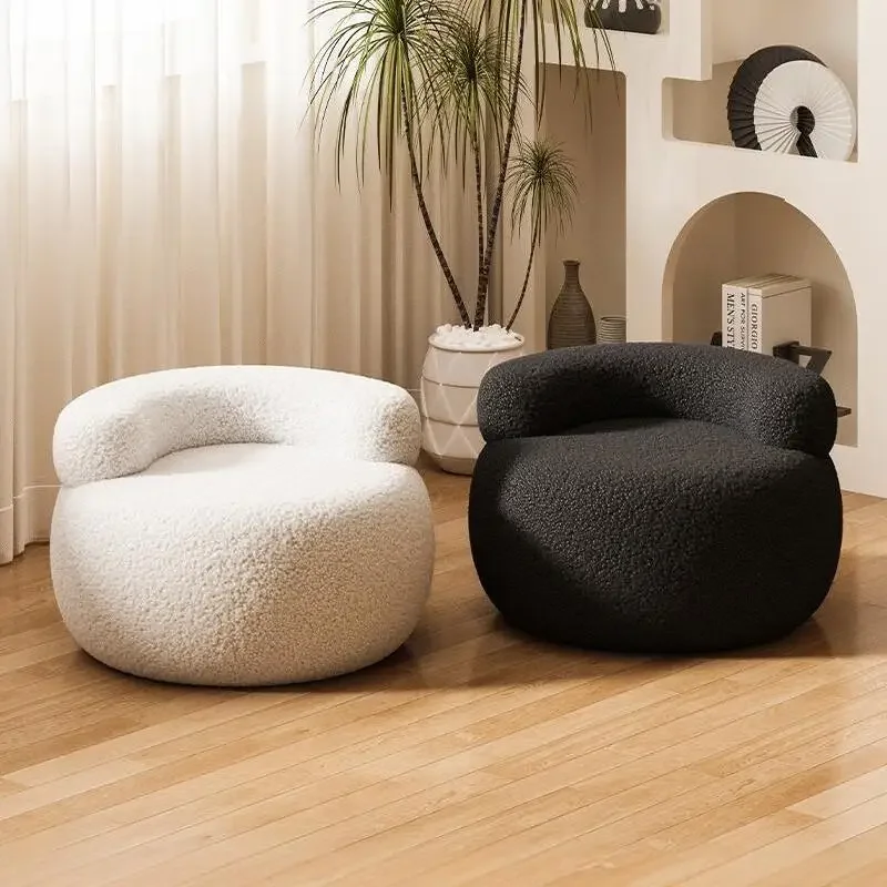 Sherpa Living Room Sofa Stool  Cream Style Pumpkin Pouf  Sweet Q-Shaped Short Bench  Anti-Collapse Entryway Shoe Stool