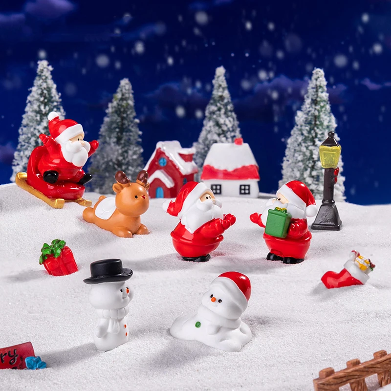 1PC New Year Gift Home Decoration Christmas Figurines Miniature Santa Claus Snowman Micro Landscape Ornaments