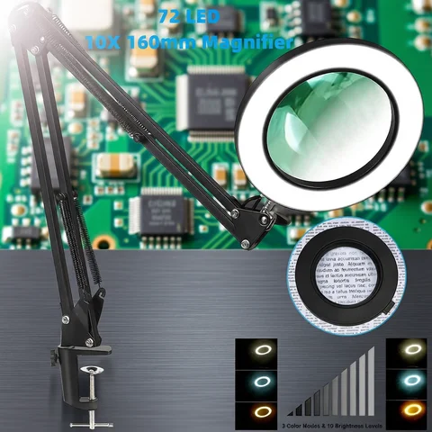 72LED 8X/10X NEW Illuminated Magnifier USB 3 Colors LED Magnifying Glass for Soldering Iron Repair/Table Lamp/Skincare Beauty