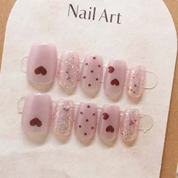 10 Pcs Women Fashion Cute Love Shape Handmade Press On Nails Trend Cat Eye Wear on Nail Patch Detachable Nail Patch Nail Patch