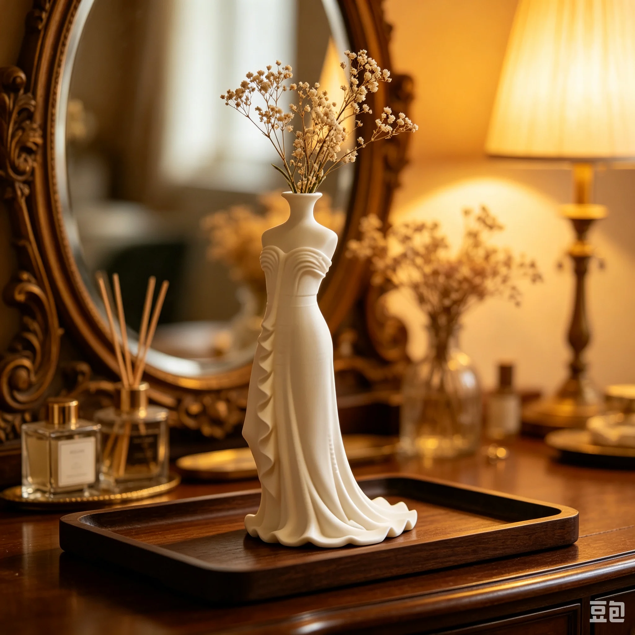 3D Printed Dress‑Shaped Art Vase, Plastic Woman Gown Sculpture Flower Container, Elegant Human‑Form Home Living Room Table Decor