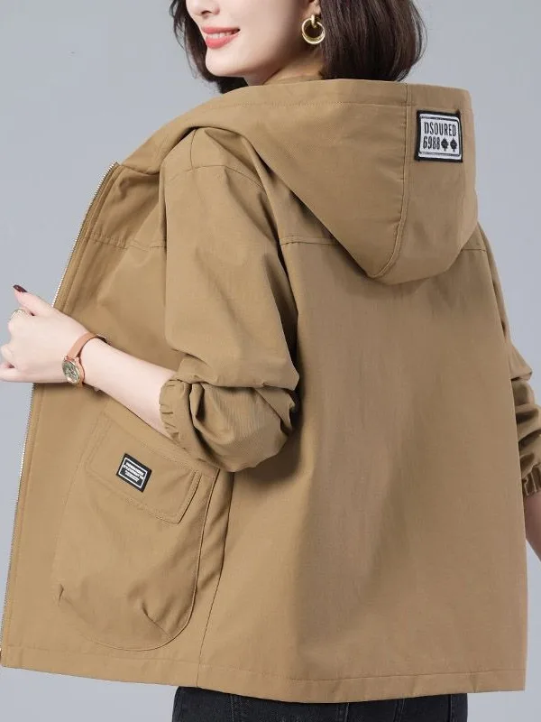 Casual Style Short Hooded Jacket for Middle-Aged Women Spring Autumn New Loose Fashionable Youthful Looking Coat