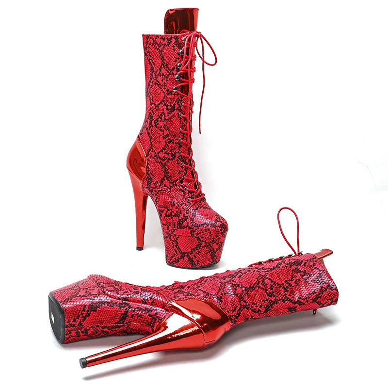 Leecabe  17CM/7inches Snake PU mix shiny PU  Trend fashion High Heels Platform stripper heel Pole Dance boots
