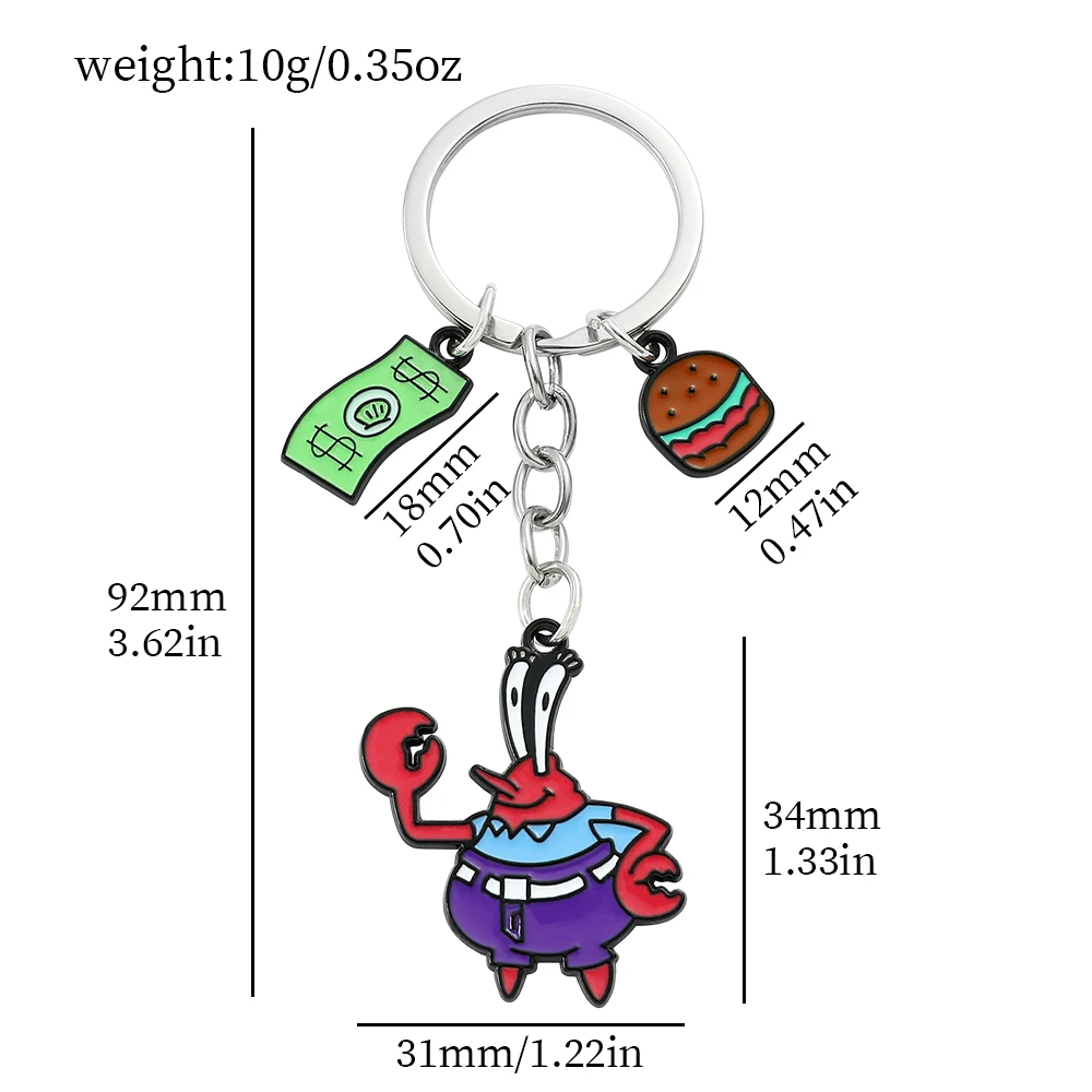 Anime SquarePants Metal Keychain Kawaii Patrick Star Captain Eugene Model Pendant Key Rings for Backpack Ornament