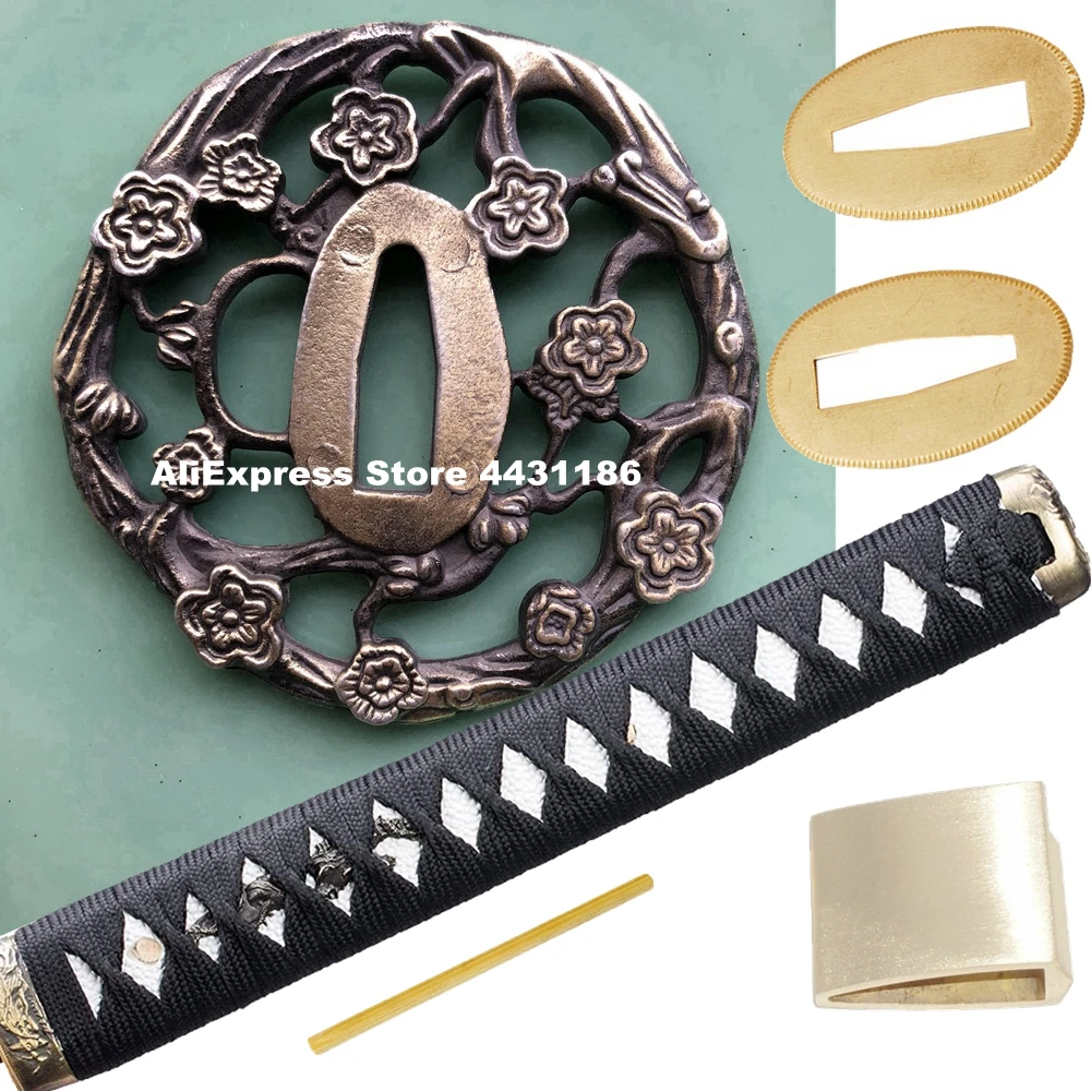 A Set Katana Handle Japanese Sword Guard Fittings Alloy Tsuba Menuki Fuchi Kashira Habaki Seppa Parts DIY Customized Accessory ﻿