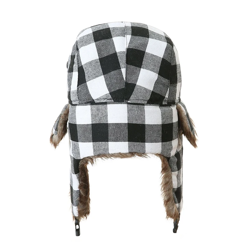 Winter Bomber Hats Plaid Windproof Fur Thicken Trapper Hat Russian Ushanka Cap Men Women Ear Flaps Plush Snow Cap Christmas Gift