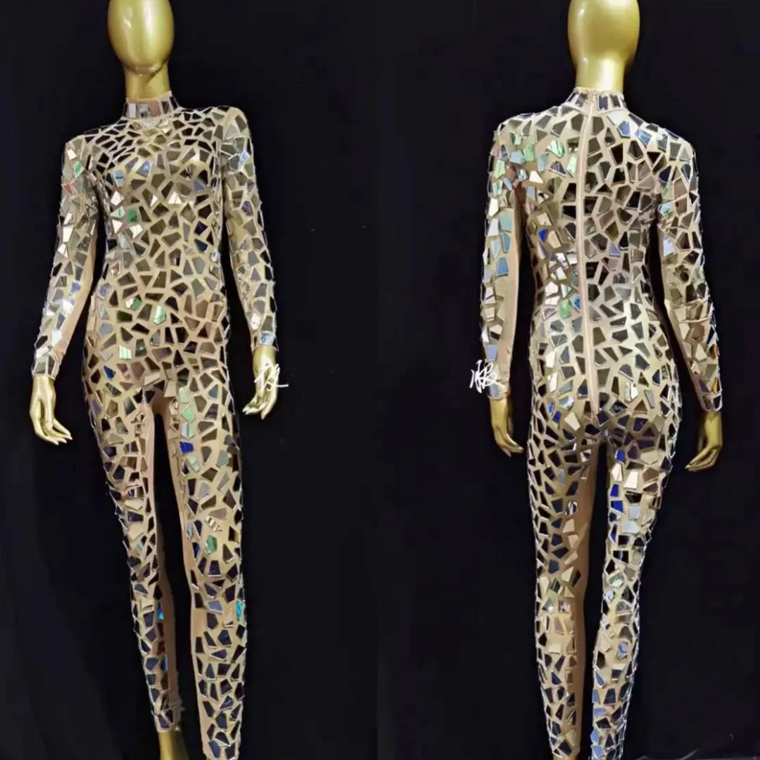 Elastyczne Rajstopy Damskie Piosenkarka Tancerka Strój Sceniczny Ubrania Bar Klub Nocny Kostium Taneczny Trykot Sceniczny Błyszczący Kombinezon Lustrzany