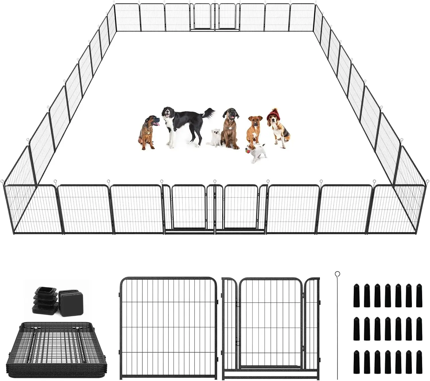 Parque infantil para perros al aire libre, extra ancho, 32 paneles, valla para perros resistente, 40 pulgadas de altura, antioxidante, con puertas, portátil para patio de acampada Rv,