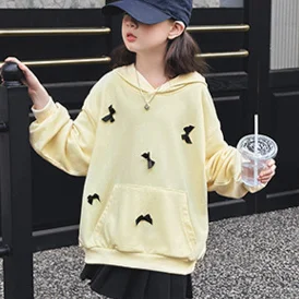 Girls Hoodie 2024 Autumn New Childrens Clothing Girls Baby Foreign Style Three-dimensional Bow Loose Hoodie Casual Simple Daily image 5