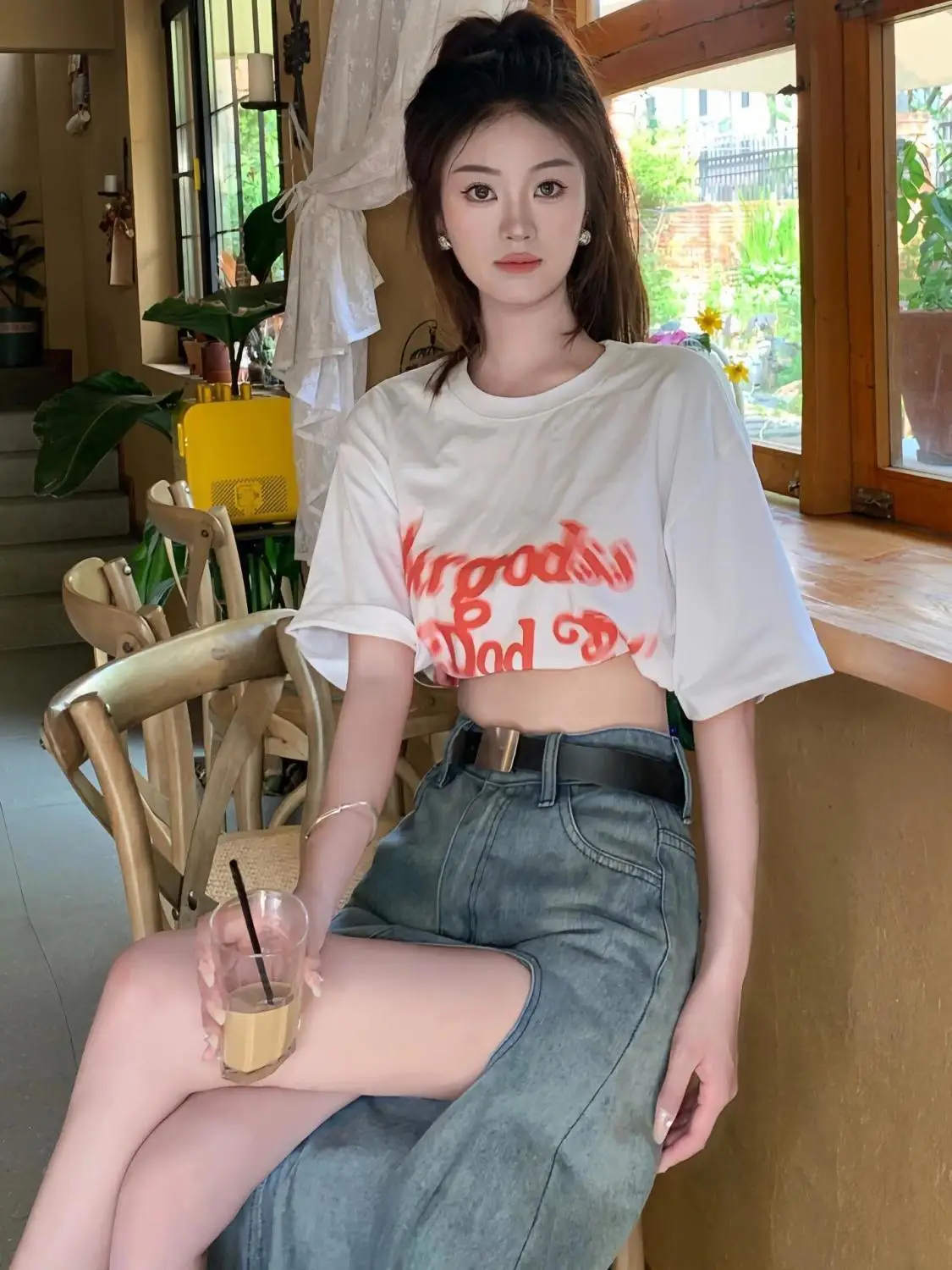 Fille changement progressif personnalité coréenne Denim jupe fendue été américain rétro irrégulière taille haute polyvalent moyen longues jupes