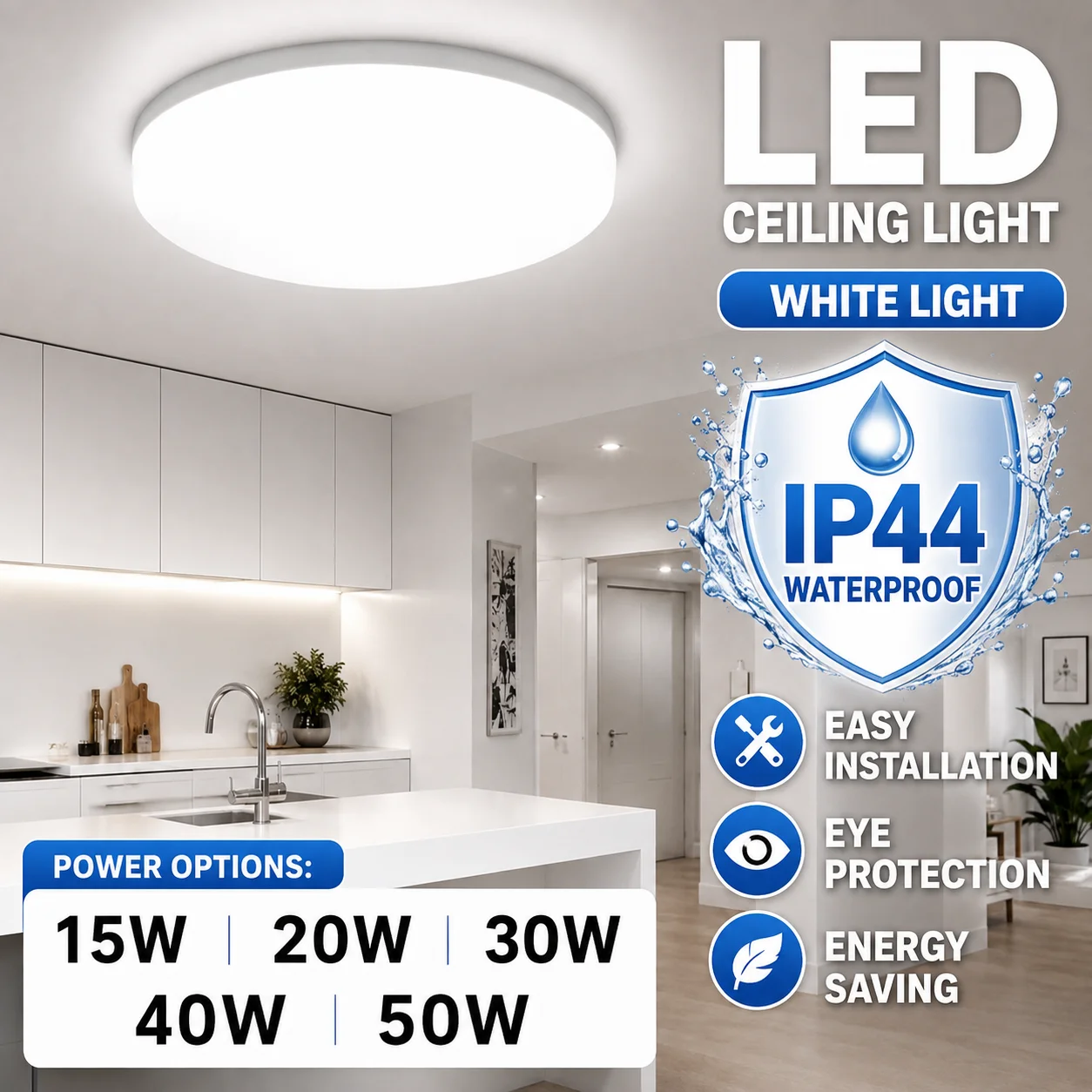 LED Ceiling Lamp AC85-265V IP44 Bathroom Light Led Panel for Living Room kitchen Indoor Lighting 20W/30W/40W/50W Ceiling Lamp