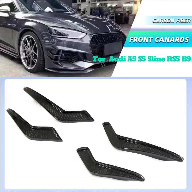 Image of Vollcarbon-Frontspoiler für Audi A5 S5 Sline RS5 B9 2017-2020 Racing Front Canards Fins Splitter Bodykits