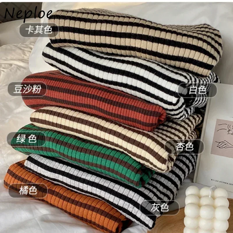 Neploe Vintage Knitted Pullover Pull Femme Turtleneck Women Stripe Contrast Color Long Sleeve Jumpers Jersey Mujer Sweaters