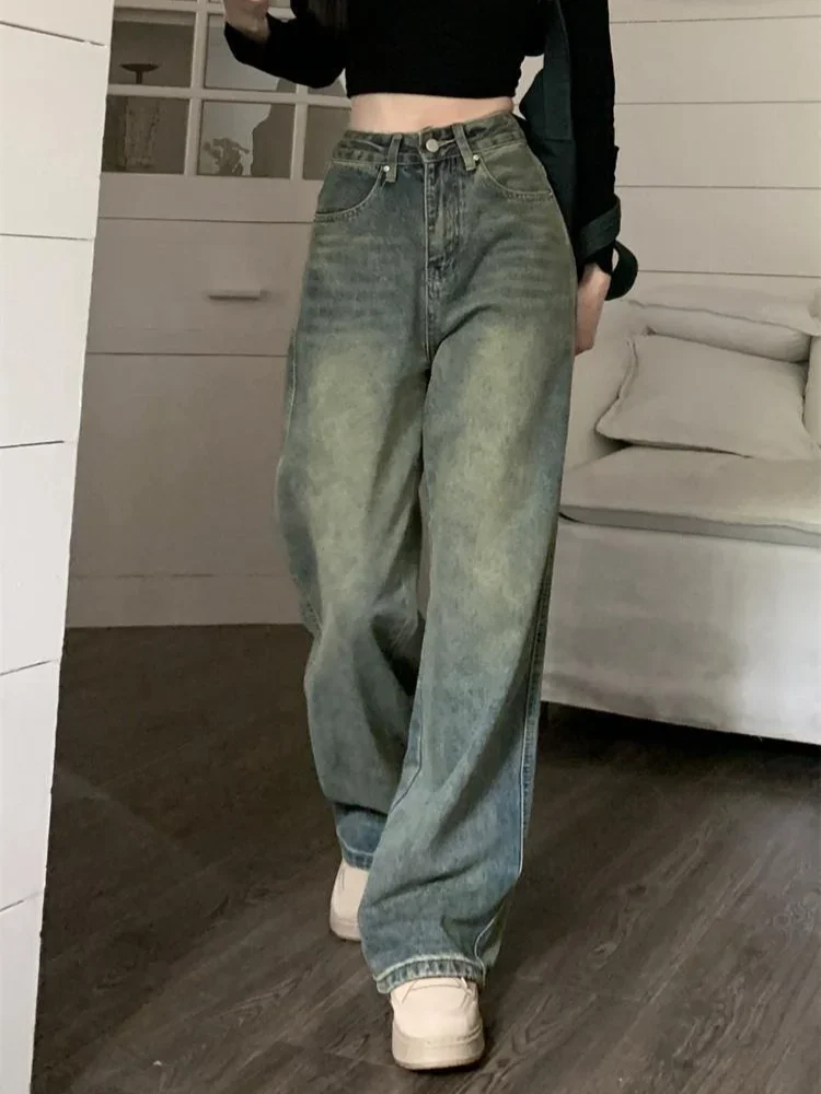 Jeans Women Baggy Retro American Style High Street Spring Autumn Basic Femme Hipster Denim Casual All-match Washed Vintage Y2k