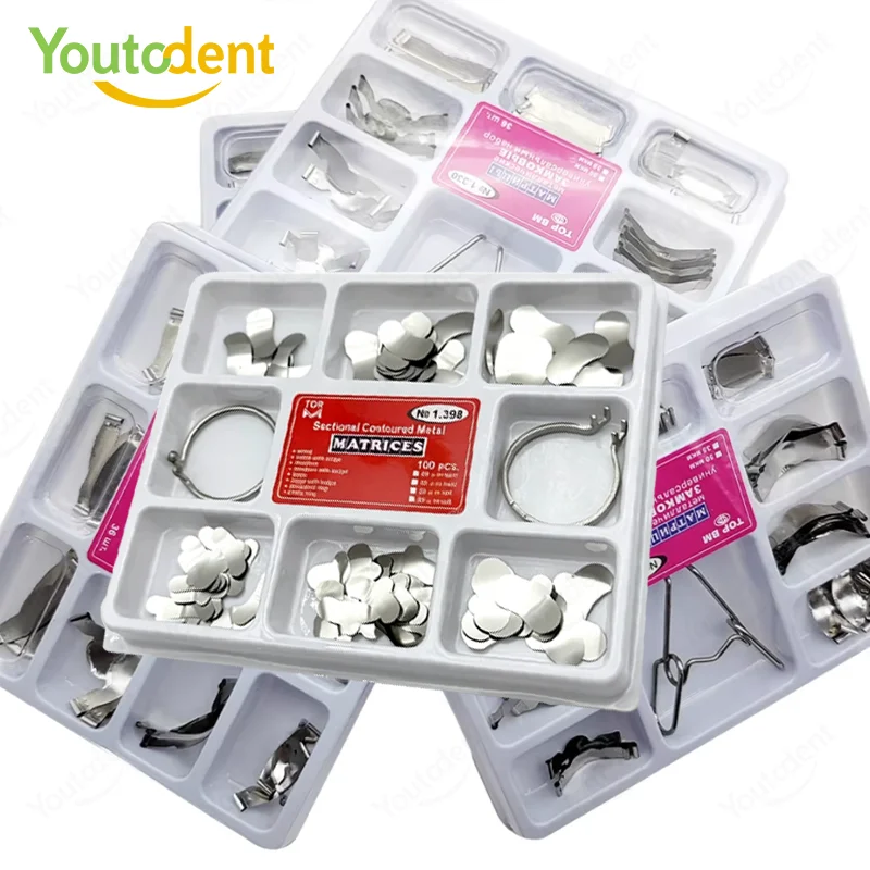 

36/100 pcs Dental Sectional Contoured Metal Matrices Matrix No.1.330/No.1.398 Band Resin Clamping/Seperating Ring Autoclavable