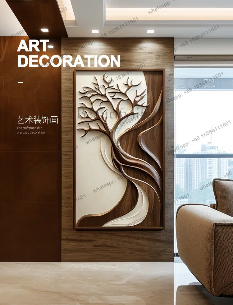 Modern light luxury living room decorative painting abstract art wood carving three-dimensional physical painting