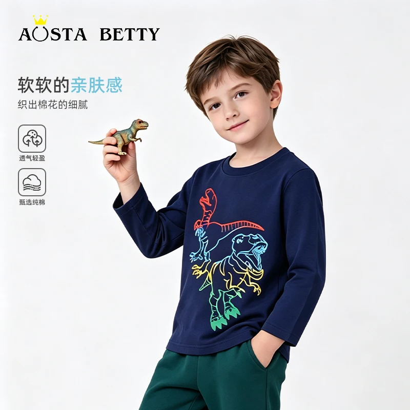 Western style children's T-shirt 26 autumn new arrival boy's sweatshirt fashionable dinosaur print long sleeve baby base layer